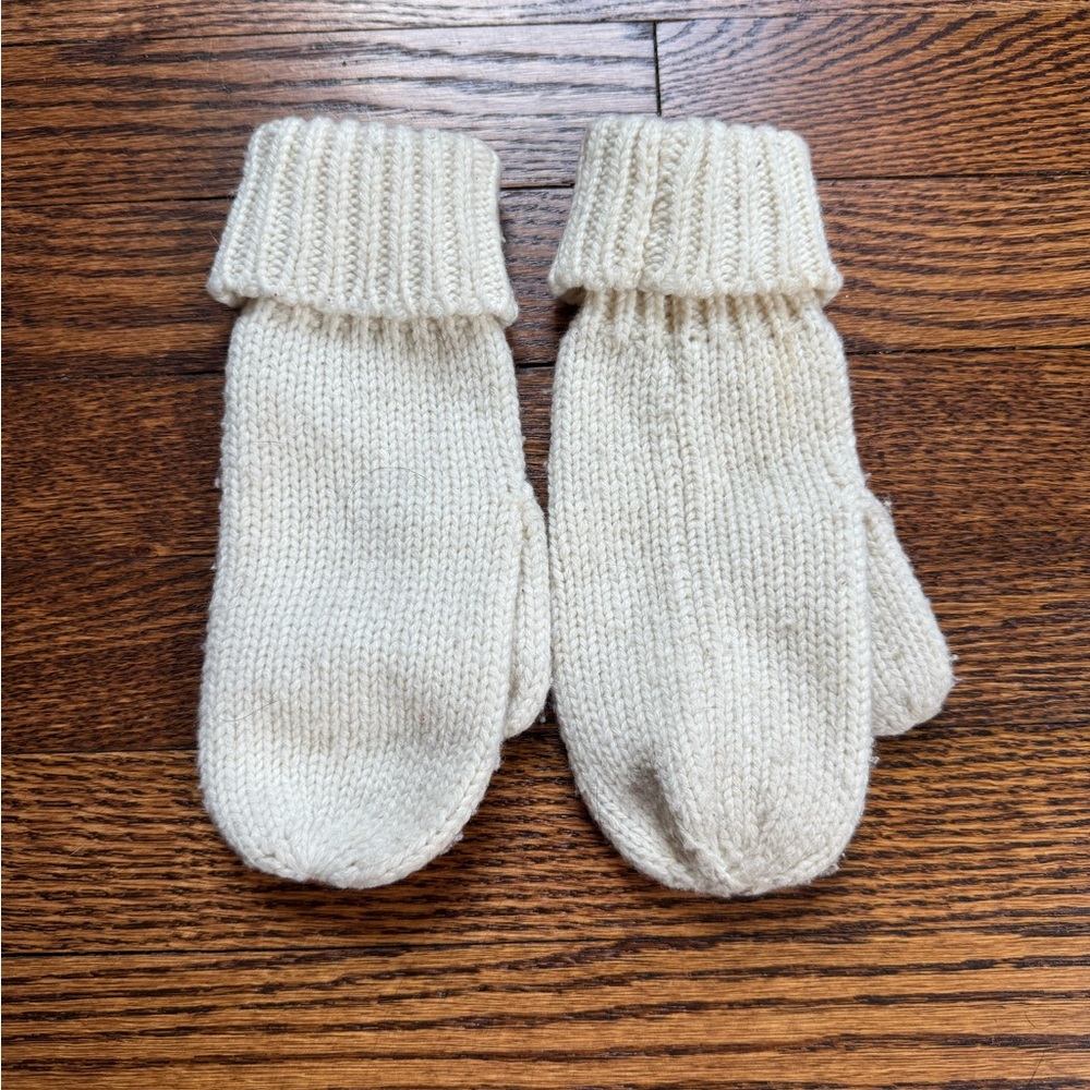 J.Crew Cream Knit Wool Mittens Fold Over Cuff Winter Gloves